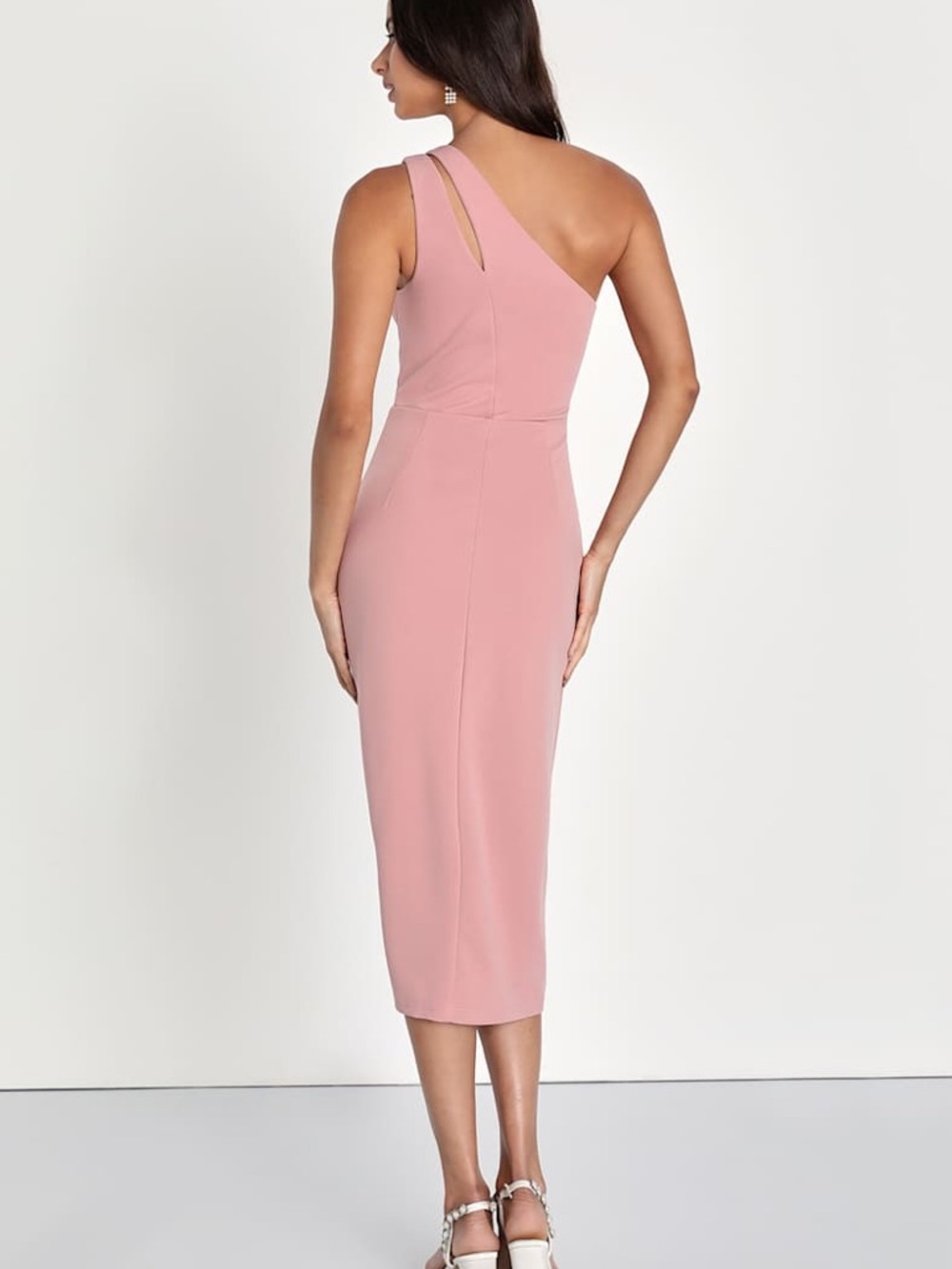 NEW Lulu's Cocktail Club Blush Pink One-Shoulder Midi Dress Front Slit size S - Picture 2 of 16